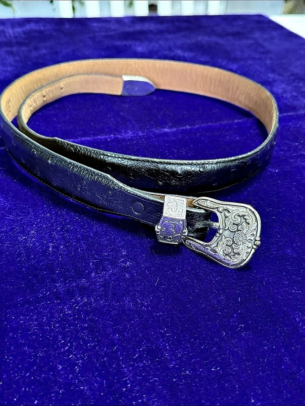Justin Leather Western ostrich print Belt Black Size 36 C20213
